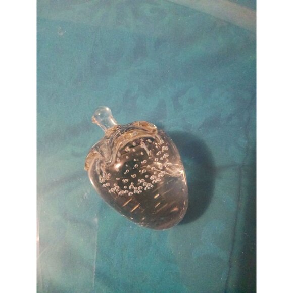 Glass Strawberry Paperweight With Bubbles Handmade Art Decor - Picture 2 of 3